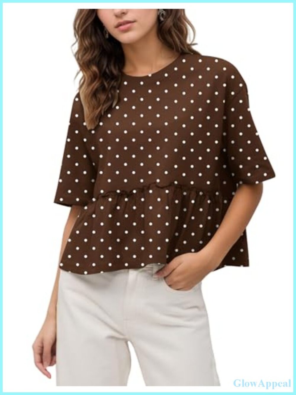 Women's Ruffled Babydoll Peplum Top Short Sleeve Loose Fit Blouse Cotton